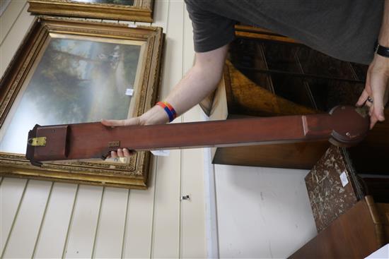 An early Victorian flame mahogany stick barometer, W.13cm